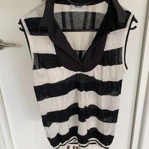 Vintage Moschino Linen Top, Striped, Size Small